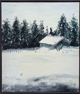 Peinture, L'Hiver - Le Refuge, J Paul