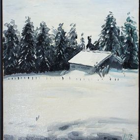 Peinture, L'Hiver - Le Refuge, J Paul