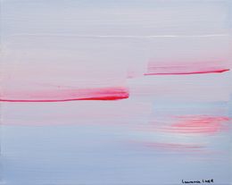 Peinture, Bleu Rose - Abstraction minimaliste colorée, Laurence Lher