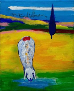 Painting, Sheep With Red Drinking, Menashe Kadishman