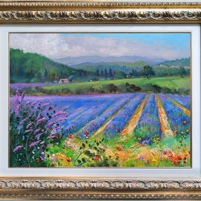 Peinture, Lavender field - Tuscany landscape painting & frame, Andrea Borella