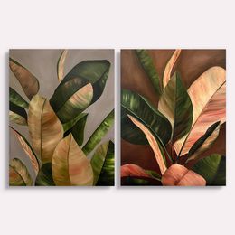 Painting, Leaves -  Realistic Botany Modern Botanicals Floral Composition Leafy Symmetry Organic Elegance Contemporary Greenery Wall Decor (Diptych), Natalya Nesterenko