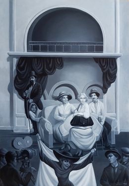 Painting, Echoes of Laughter: A Surreal Chaplin Portrait, Artush Voskanyan