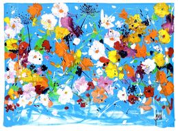 Peinture, Le ciel bleu et des fleurs, David Jamin