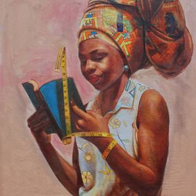 Gemälde, Chronometry -21st Century, Contemporary, Figurative Portrait, Oil, Women Fabrics, Clement Mmaduako Nwafor