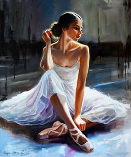 Painting, A ballerina portrait with dark background, Serghei Ghetiu