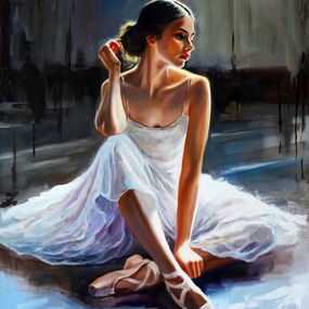 Painting, A ballerina portrait with dark background, Serghei Ghetiu