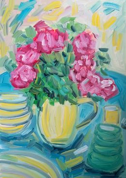 Painting, My lovely summer table with red roses, Natalya Mougenot