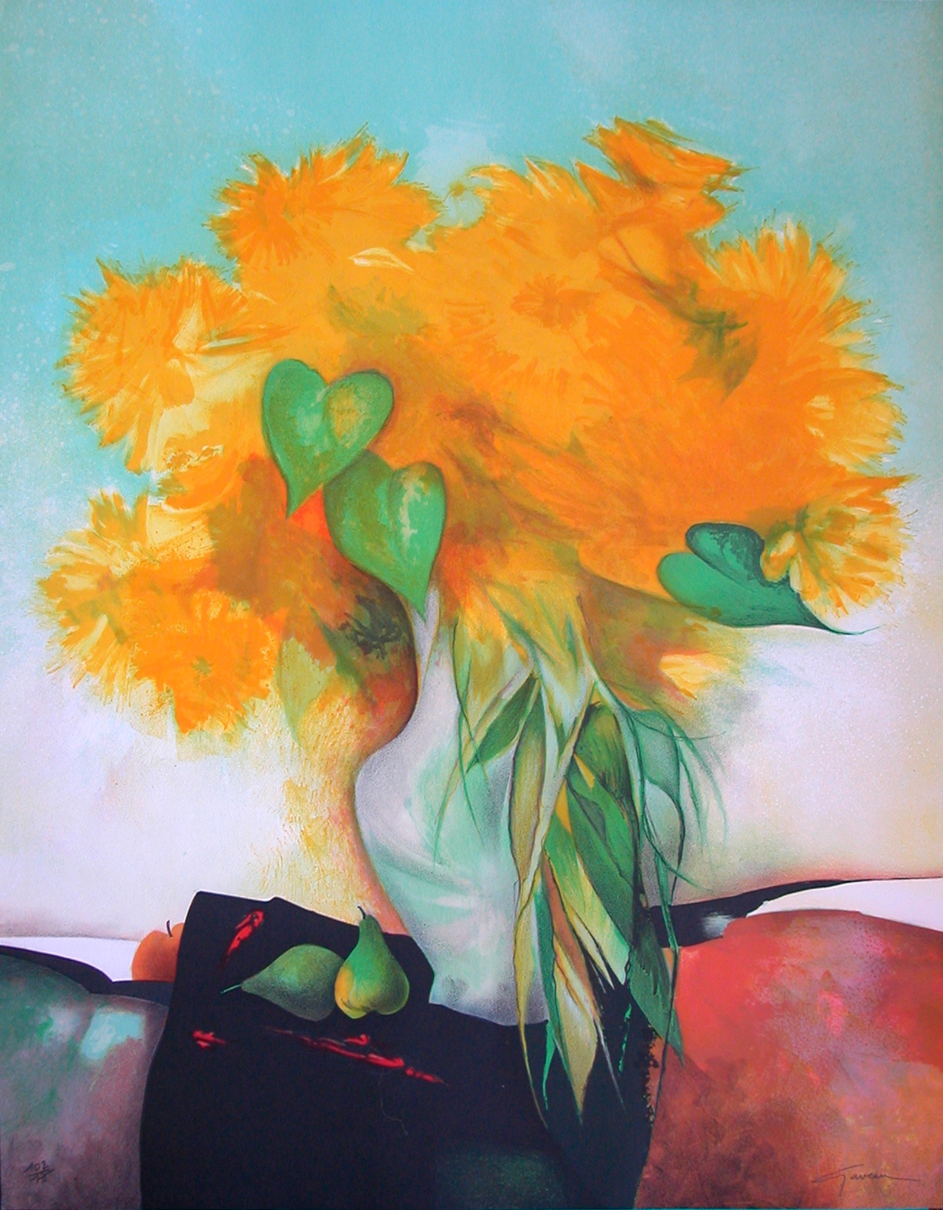 Claude Gaveau, Soleil d'or, lithographie originale Claude Gaveau, Soleil d'or, lithographie originale