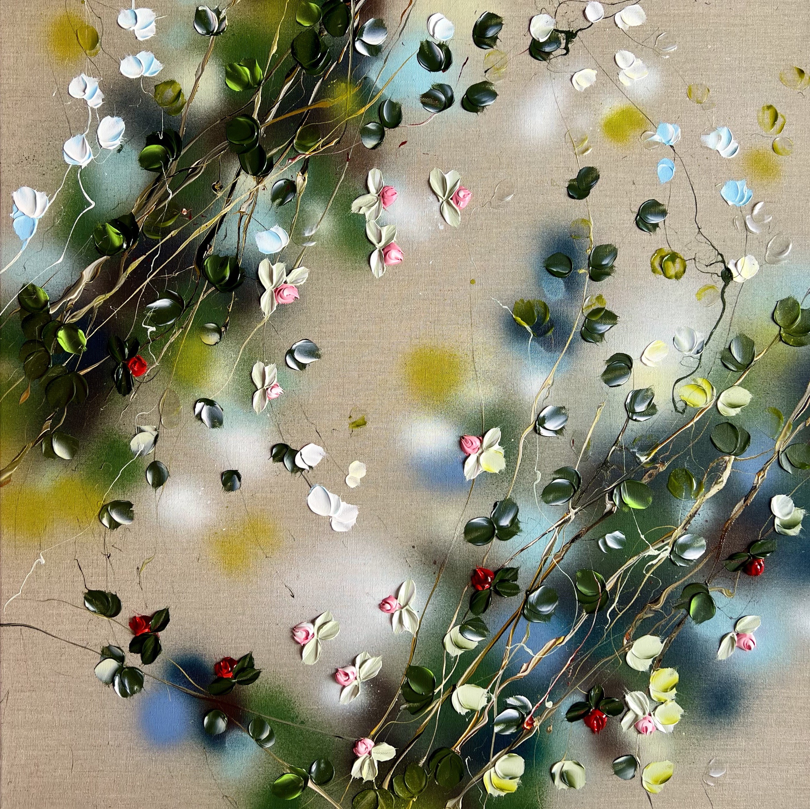 Anastassia Skopp, Tsubomi- original art impressionistic roses on linen Anastassia Skopp, Tsubomi- original art impressionistic roses on linen