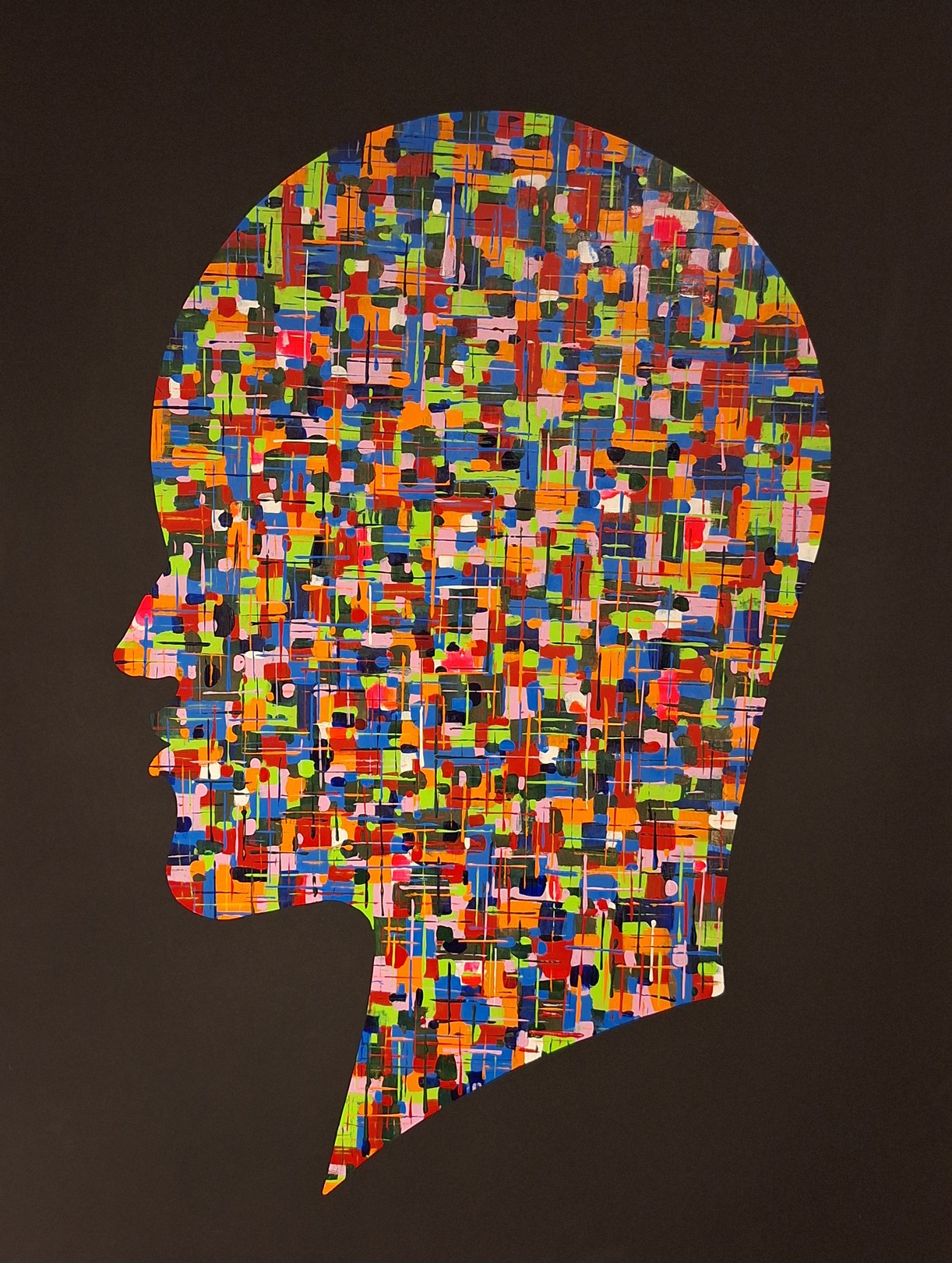 Almo, Large casual abstraction head on black #1. From The Geometric Head Series Almo, Large casual abstraction head on black #1. From The Geometric Head Series