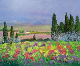 Pittura, Wildflowers field landscape - Tuscany painting, Biagio Chiesi