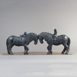 Sculpture, Two Percherons and their little riders, Sophie Verger