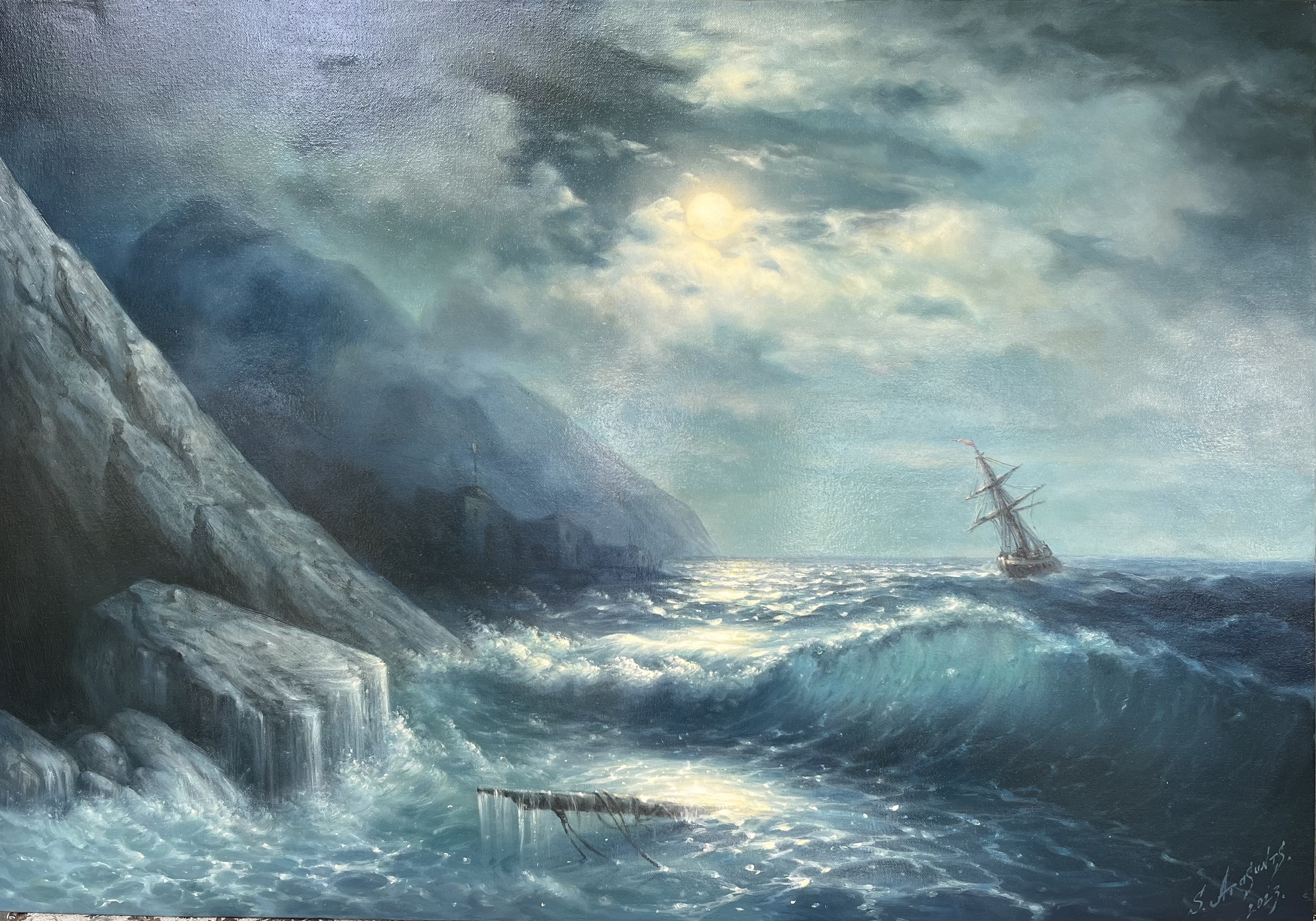 Samvel Atasunts, Storm at Sea Under the Moon Samvel Atasunts, Storm at Sea Under the Moon