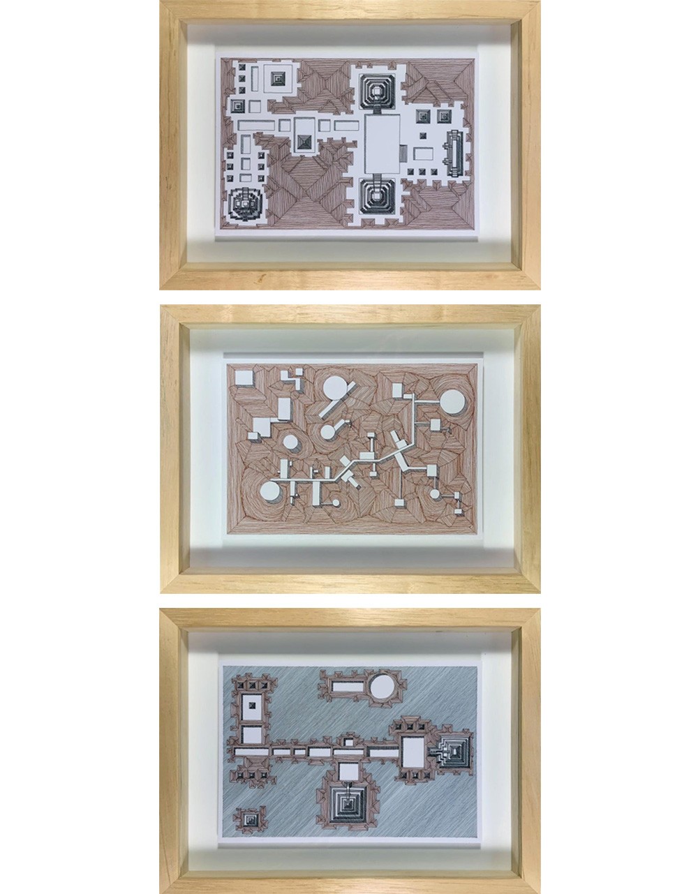 Rodrigo Spinel, Set of 3 Abstract Drawing on paper. Framed Rodrigo Spinel, Set of 3 Abstract Drawing on paper. Framed