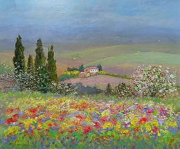 Peinture, Landscape in the spring - Tuscany painting, Biagio Chiesi