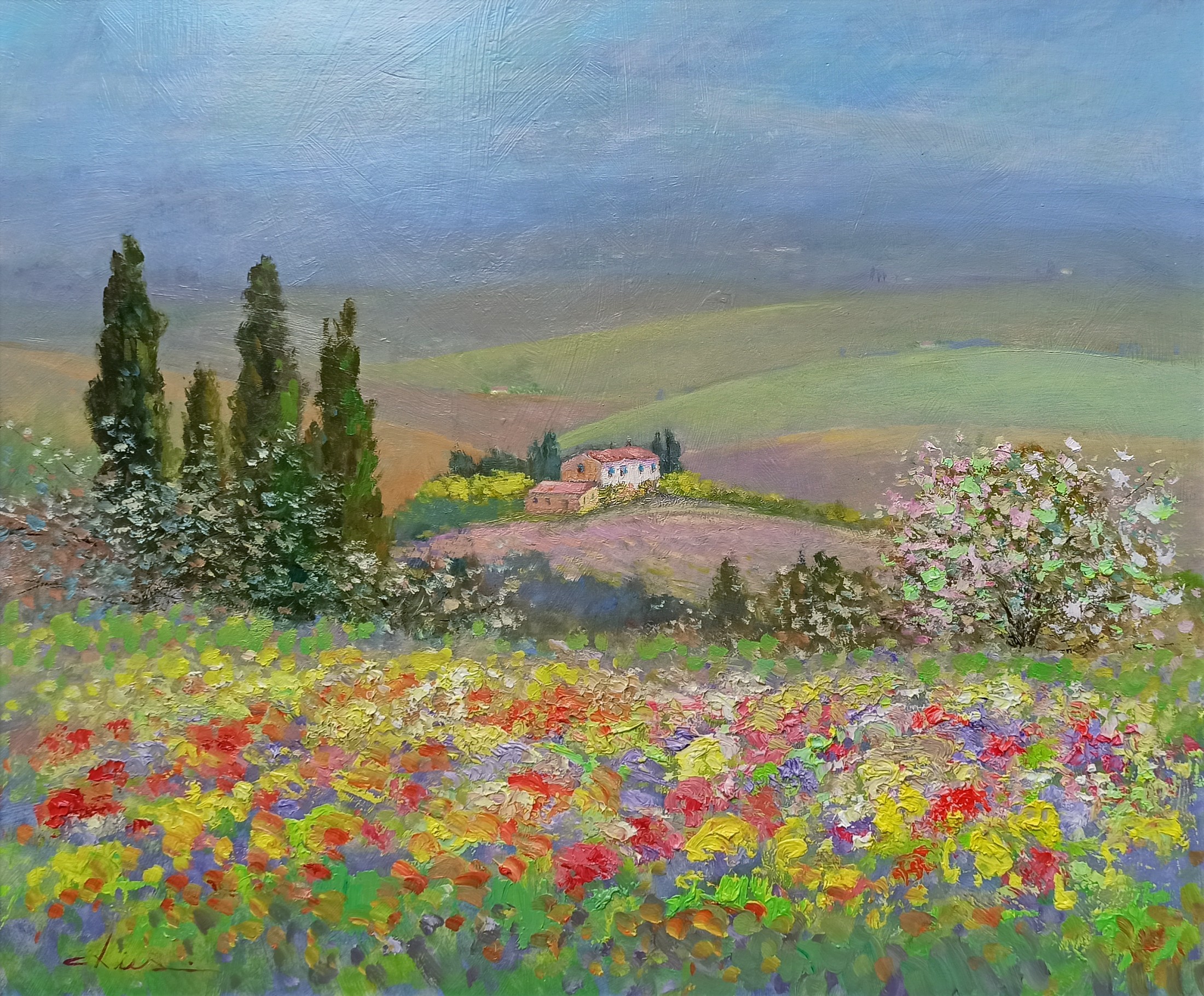 Biagio Chiesi, Landscape in the spring - Tuscany painting Biagio Chiesi, Landscape in the spring - Tuscany painting