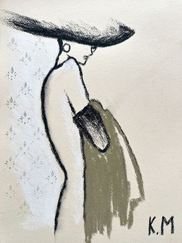 Gemälde, The Lady in the Wide Brim Hat Drawing, Kristina Malashchenko