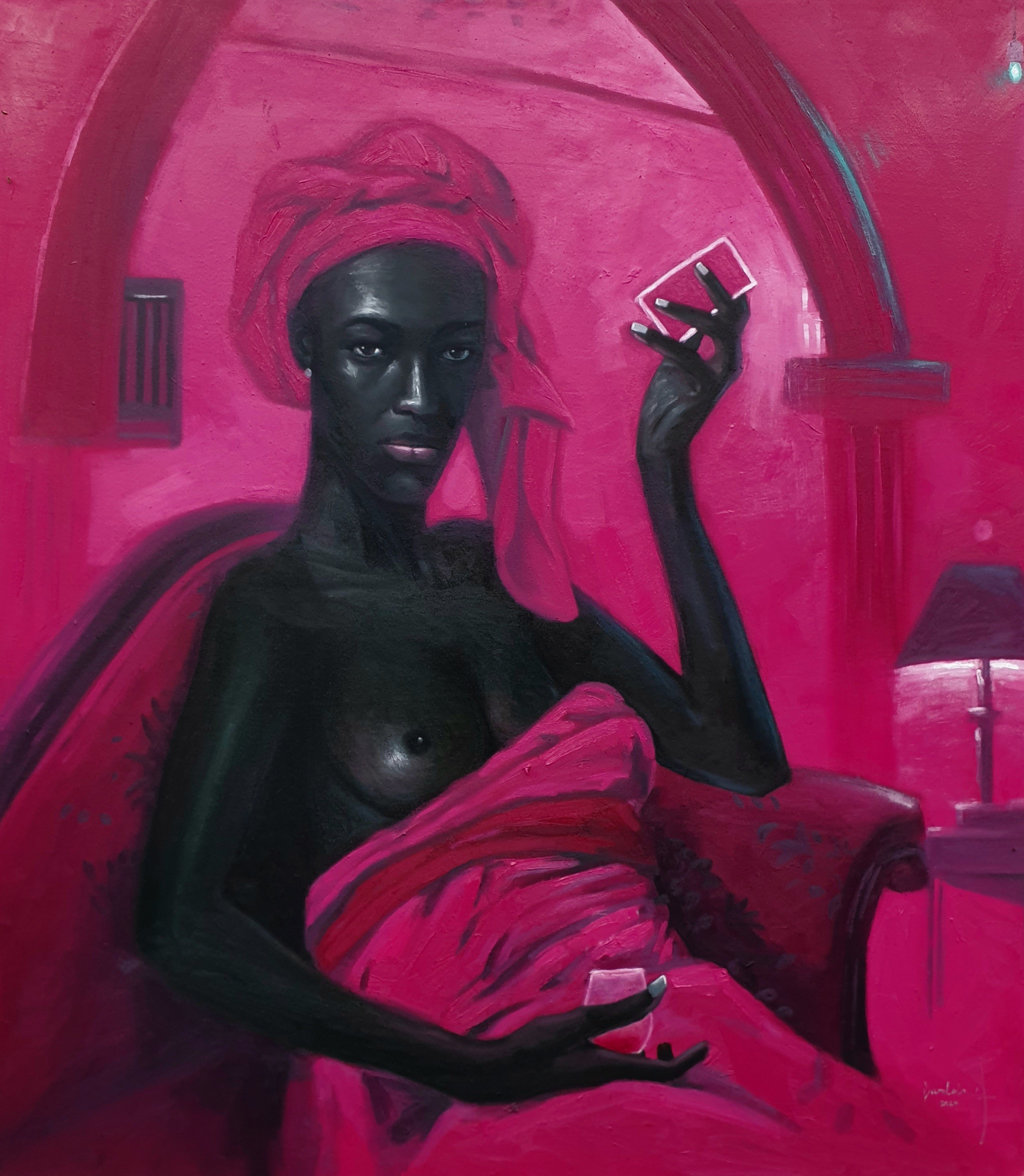 Ajegbomogun Damilola, Monopoly Girl 2 - 21st Century, Contemporary, Figurative, Oil, Nude, Modern, Pink Ajegbomogun Damilola, Monopoly Girl 2 - 21st Century, Contemporary, Figurative, Oil, Nude, Modern, Pink