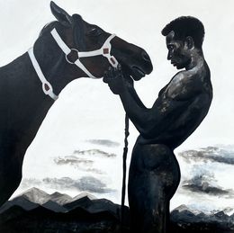 Pintura, Relentless - 21st Century, Contemporary, Figurative Portrait, Horse, Cowboy, Man, Samson Toba