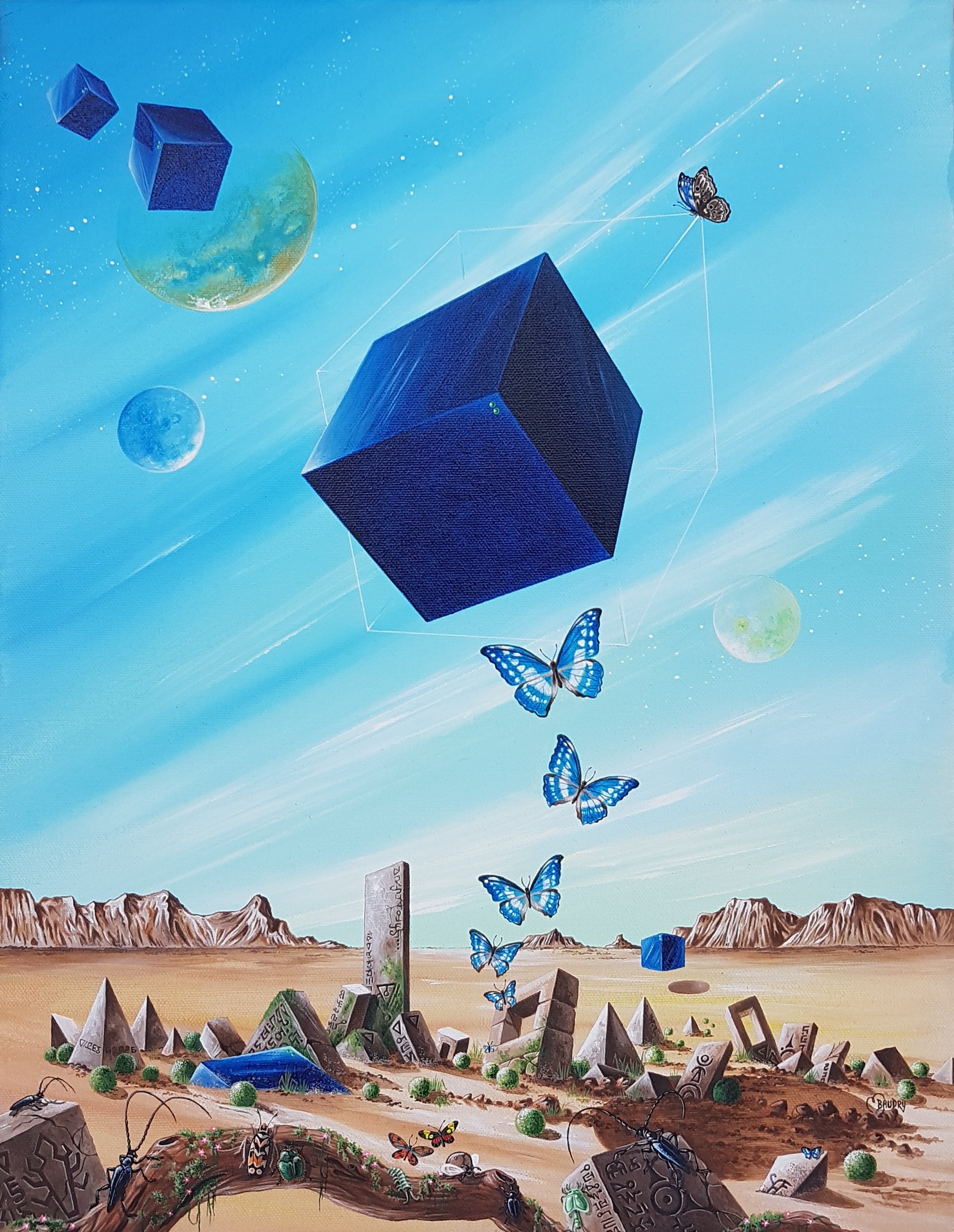 Michel Baudry, L'Arrivée des Sphères, Cubes Illusion Michel Baudry, L'Arrivée des Sphères, Cubes Illusion