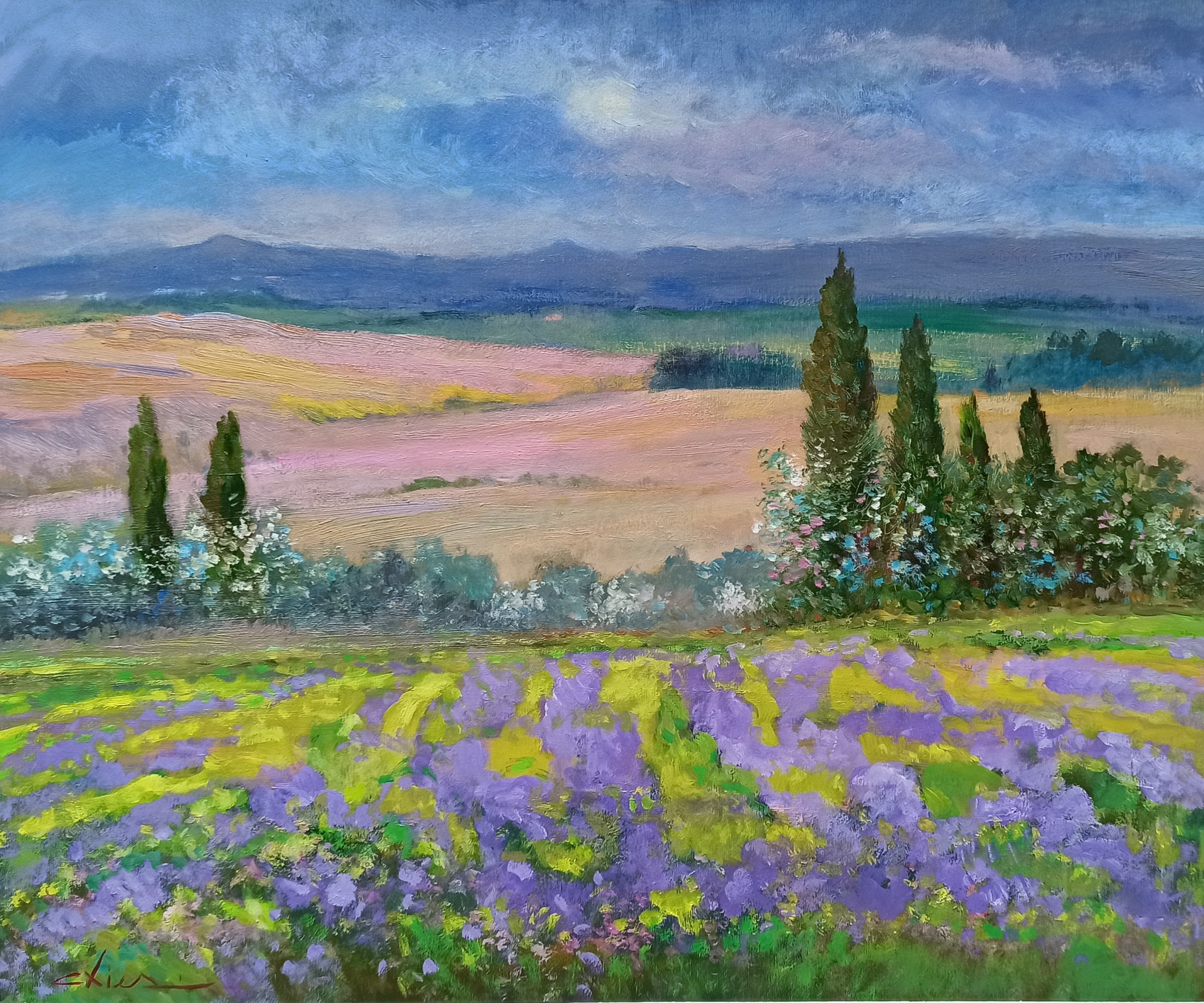 Biagio Chiesi, Flowery impressionist landscape - Tuscany painting Biagio Chiesi, Flowery impressionist landscape - Tuscany painting