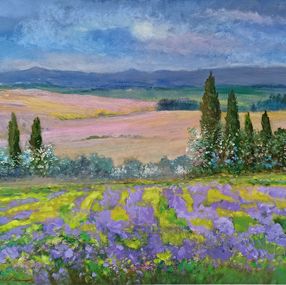 Painting, Flowery impressionist landscape - Tuscany painting, Biagio Chiesi