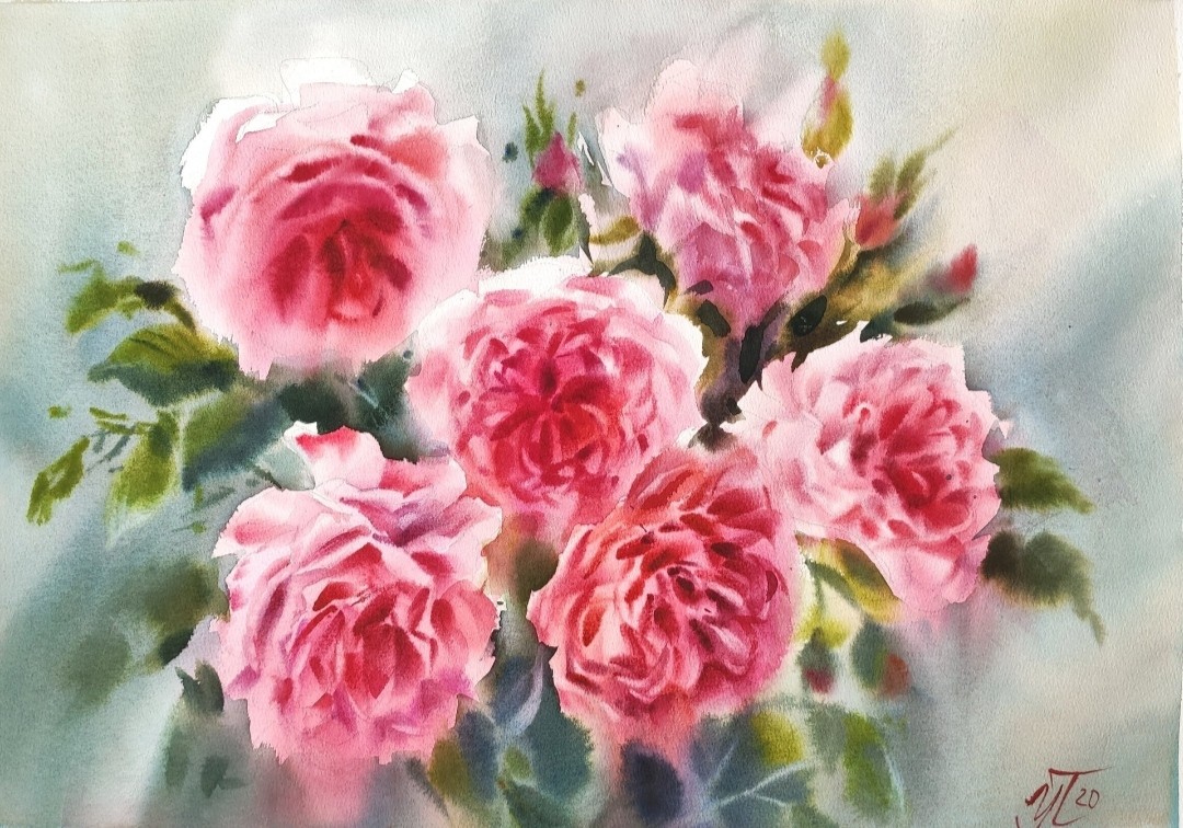 Irina Pronina, Summer light Watercolor painting with Roses Irina Pronina, Summer light Watercolor painting with Roses