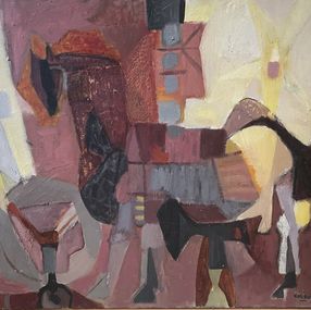 Gemälde, le maréchal ferrand et son cheval, Sigismond Kolos-Vary