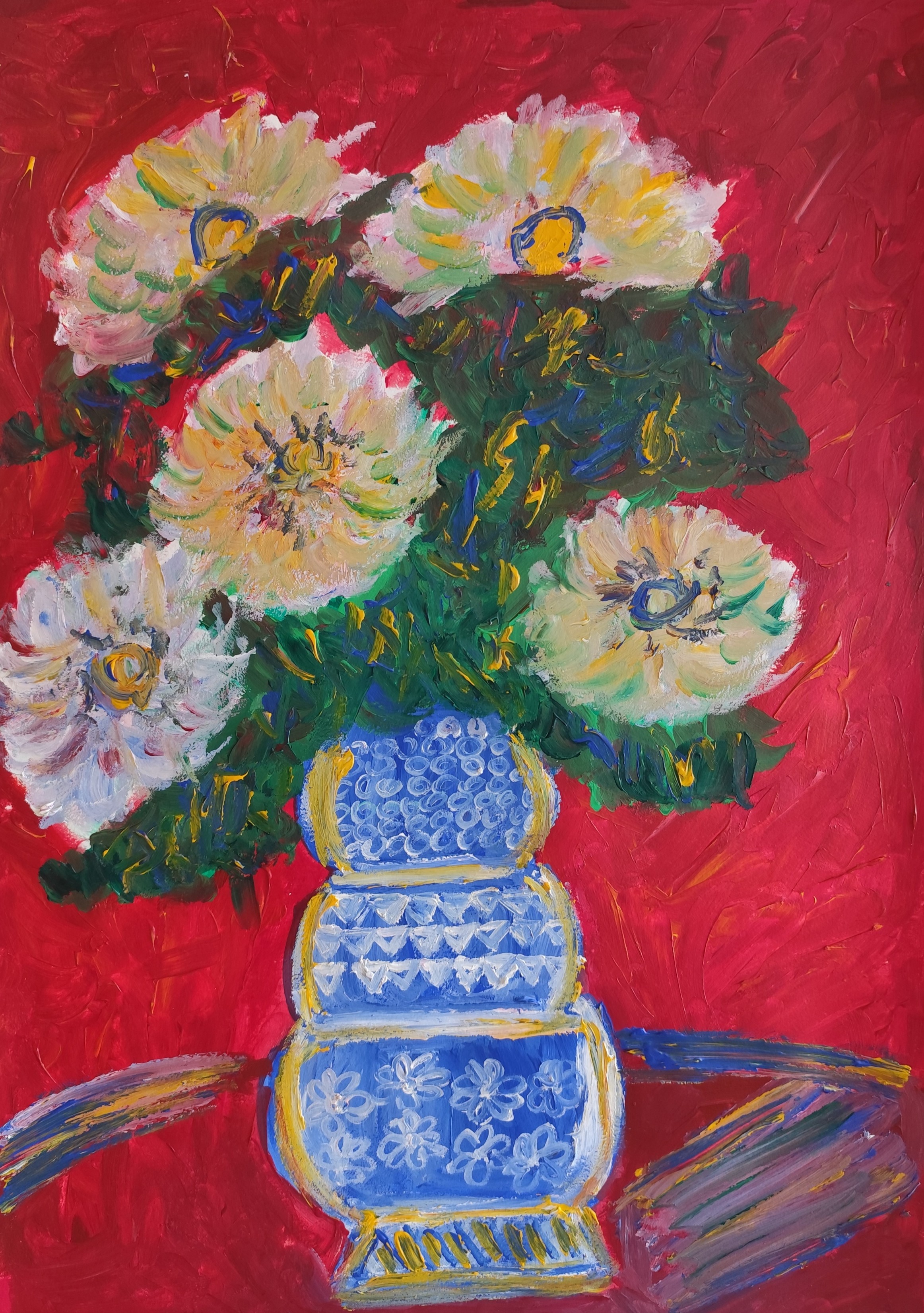 Natalya Mougenot, Gerbera flowers bouquet in a blue vase Natalya Mougenot, Gerbera flowers bouquet in a blue vase