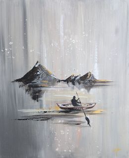 Painting, Row on the lake, Lucie Pautret