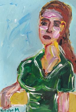 Painting, Woman in a green dress, Natalya Mougenot