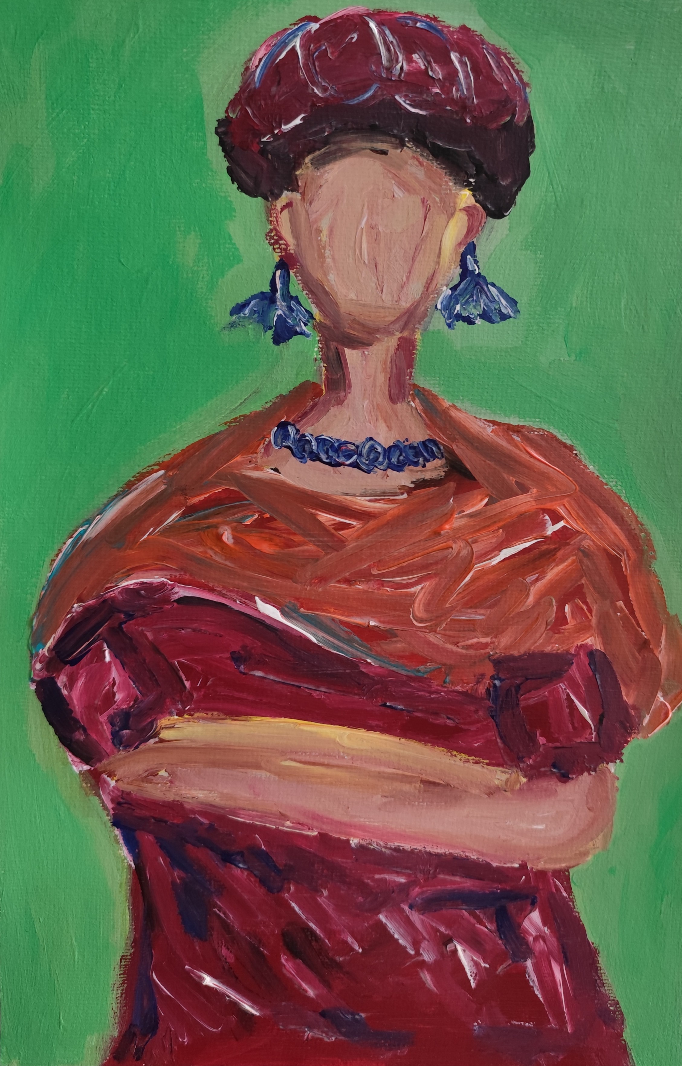 Natalya Mougenot, Frida wearing a blue necklace and blue earrings Natalya Mougenot, Frida wearing a blue necklace and blue earrings