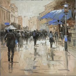 Peinture, Rainy city. People with umbrellas, Schagen Vita