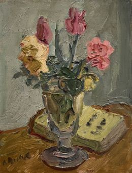 Gemälde, Bouquet et livre, Alexandre Rochat