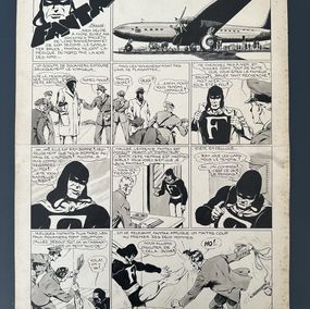 Fine Art Drawings, Planche Originale FANTAX N°35 page Titre "Le bolide Noir", Robert Rocca