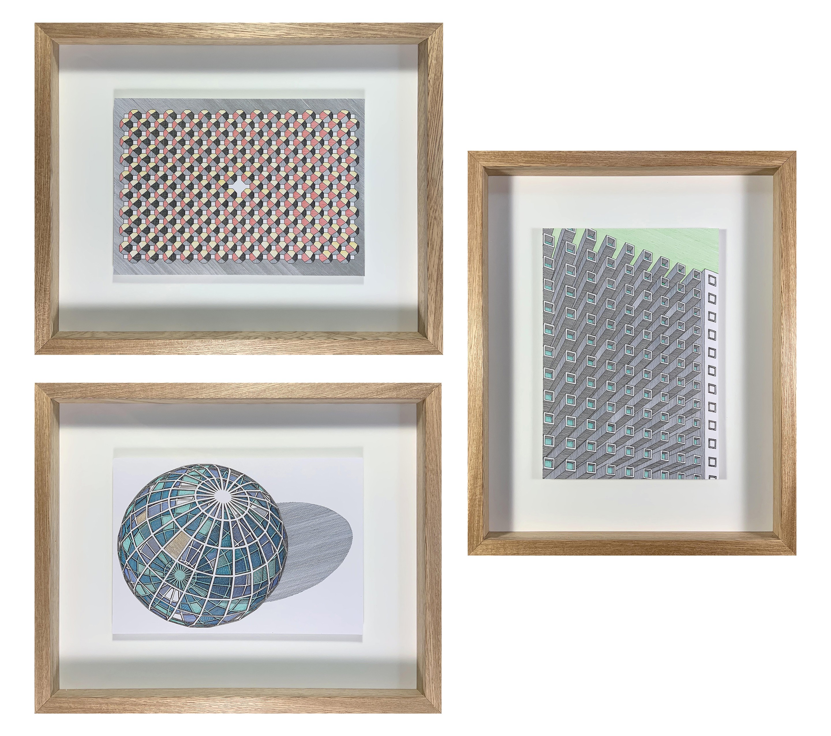 Rodrigo Spinel, Set of 3 Abstract Drawings. Framed Rodrigo Spinel, Set of 3 Abstract Drawings. Framed