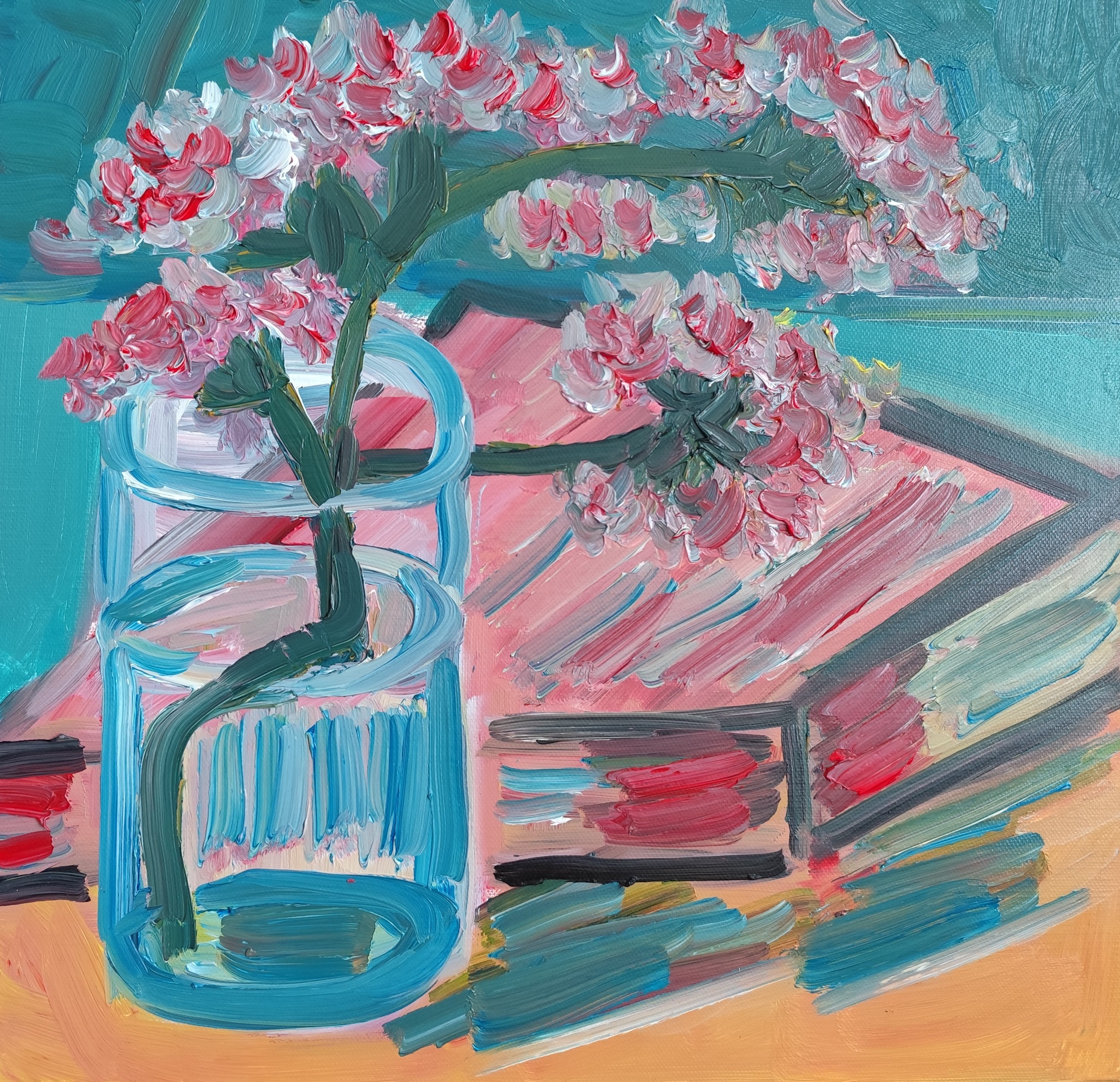 Natalya Mougenot, Sprig of flowering almond in a glass Natalya Mougenot, Sprig of flowering almond in a glass