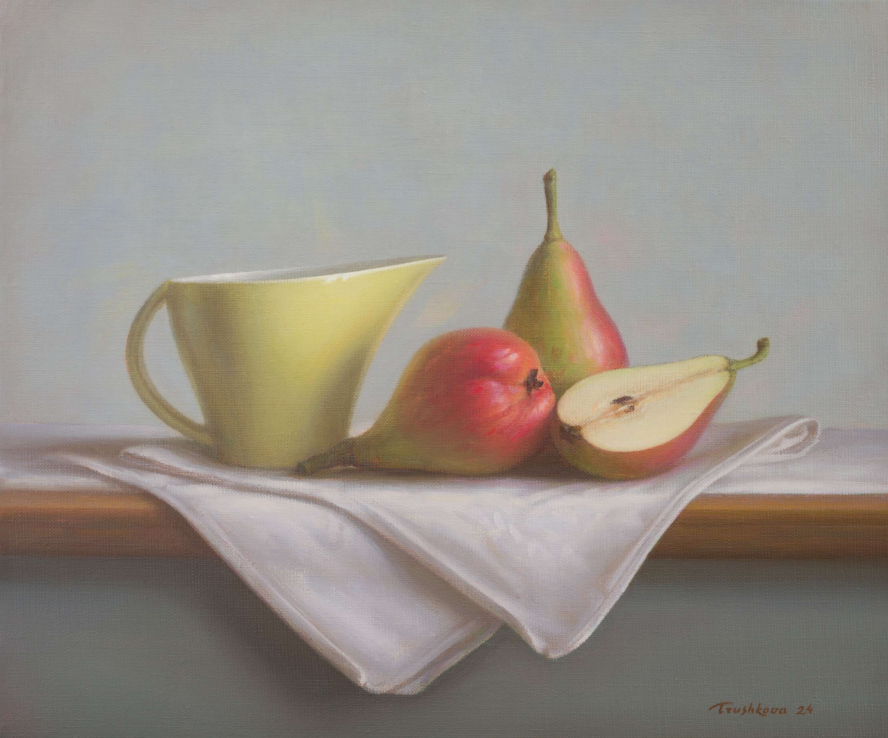 Irina Trushkova, Still life with yellow milk jug and pears Irina Trushkova, Still life with yellow milk jug and pears