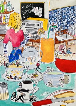 Gemälde, Coffee shop fauna, Gabrielle Rul