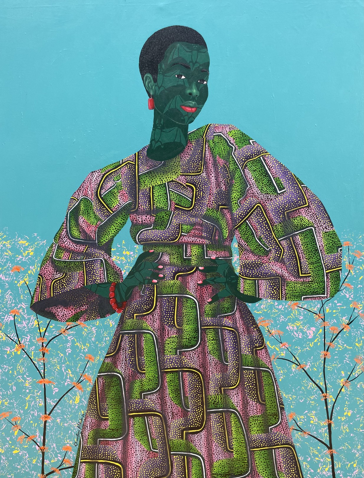 Oluwafemi Afolabi, Inner Nature 4 - 21st Century, Contemporary, Figurative, Women on African Fabric Oluwafemi Afolabi, Inner Nature 4 - 21st Century, Contemporary, Figurative, Women on African Fabric