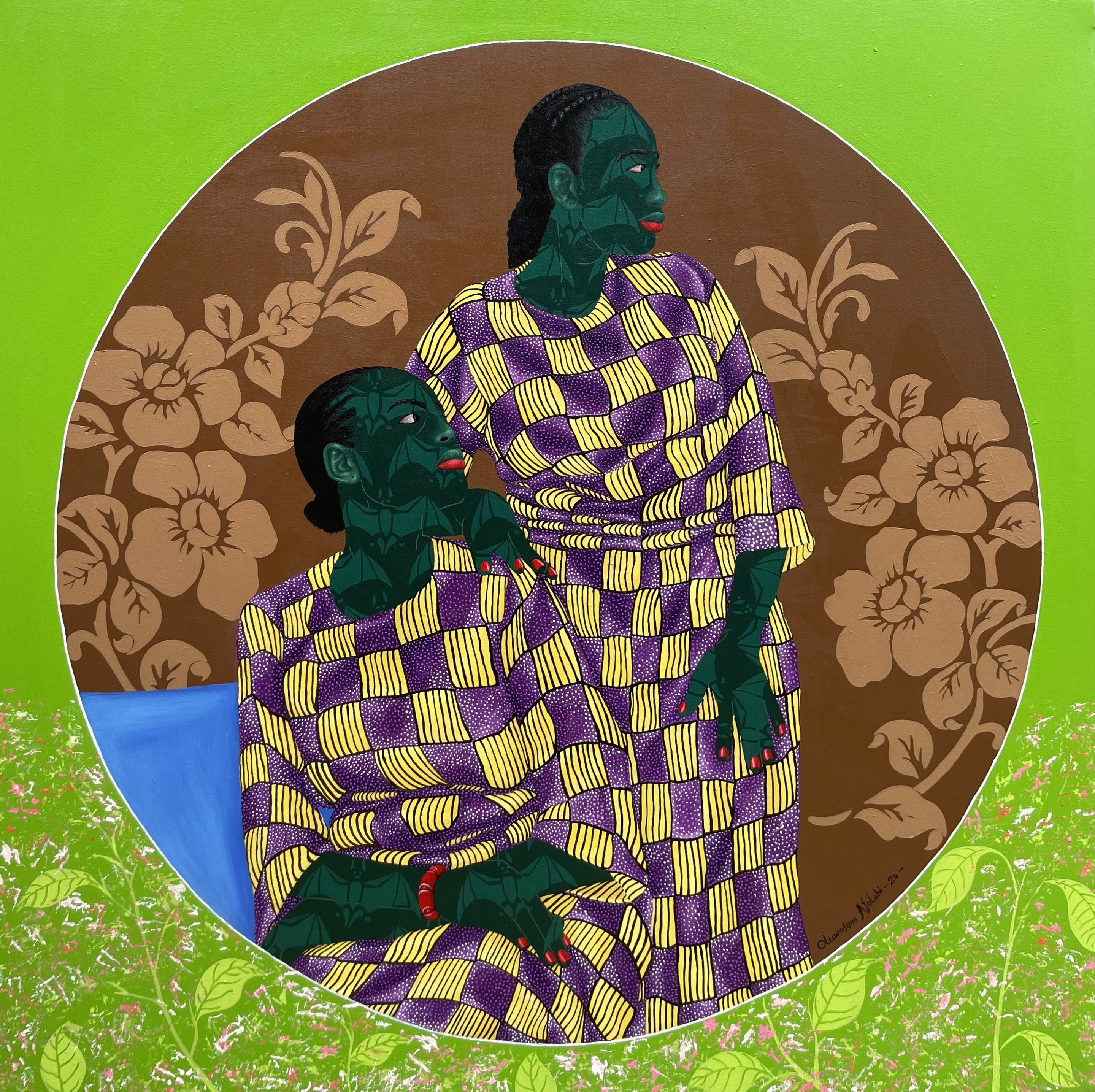 Oluwafemi Afolabi, Sisters in Yellow 4 -21st Century, Contemporary, Figurative, Love African Fabric Oluwafemi Afolabi, Sisters in Yellow 4 -21st Century, Contemporary, Figurative, Love African Fabric