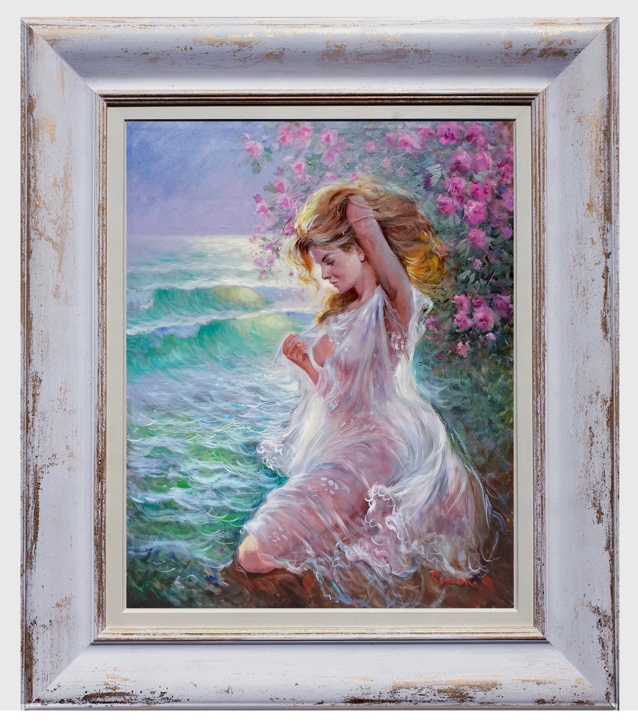 Domenico Ronca, Sensuality - Sea & rose - Italian painting & frame Domenico Ronca, Sensuality - Sea & rose - Italian painting & frame