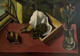 Painting, Grappe de raisins, feuilles mortes et bouquet, Nicolas Roumiantzeff