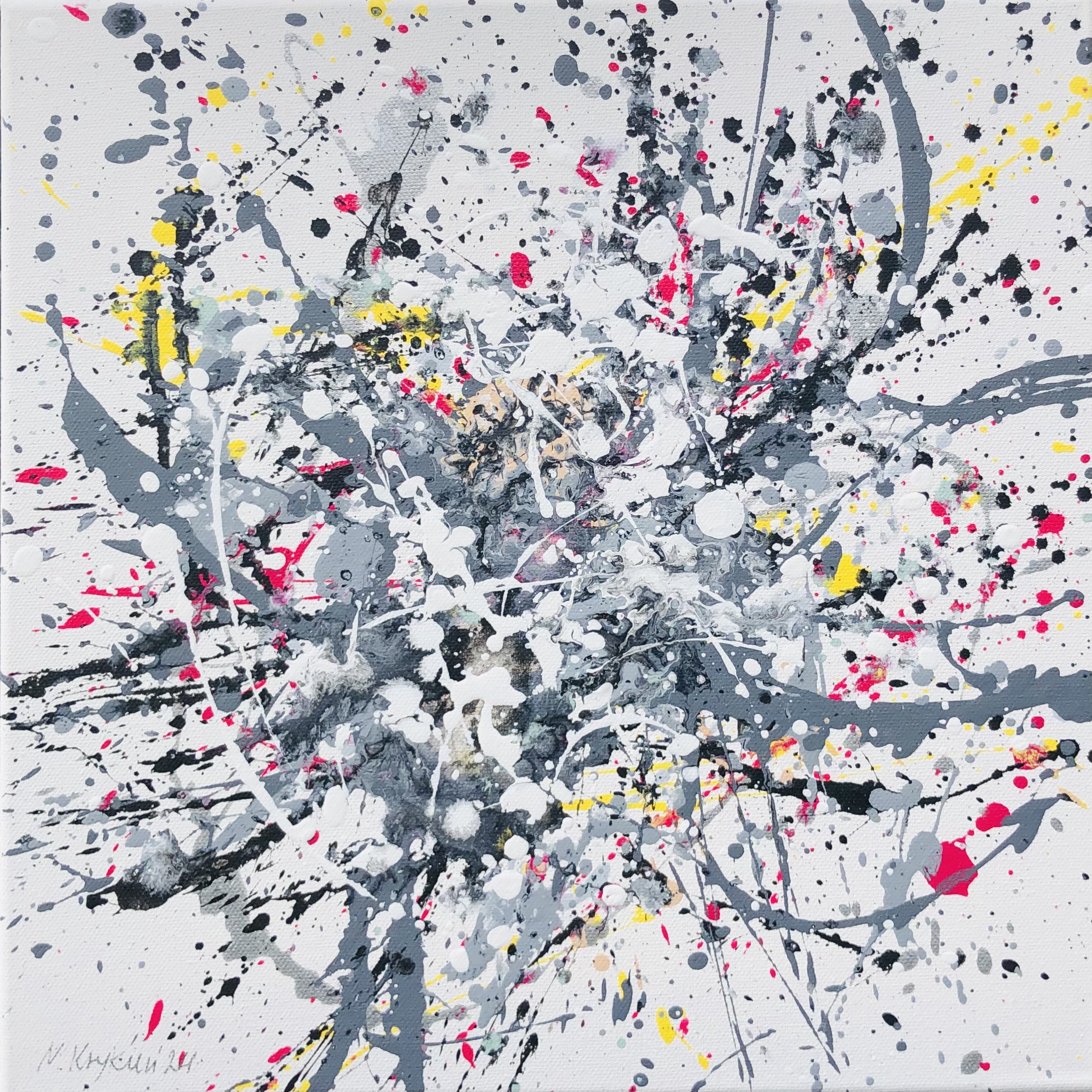 Nataliia Krykun, From the series The A Lightness 2 - minimalism monochrome gray, silber, white, black minimalism abstraction, expressionism dropping inspired by Jackson Pollock Nataliia Krykun, From the series The A Lightness 2 - minimalism monochrome gray, silber, white, black minimalism abstraction, expressionism dropping inspired by Jackson Pollock