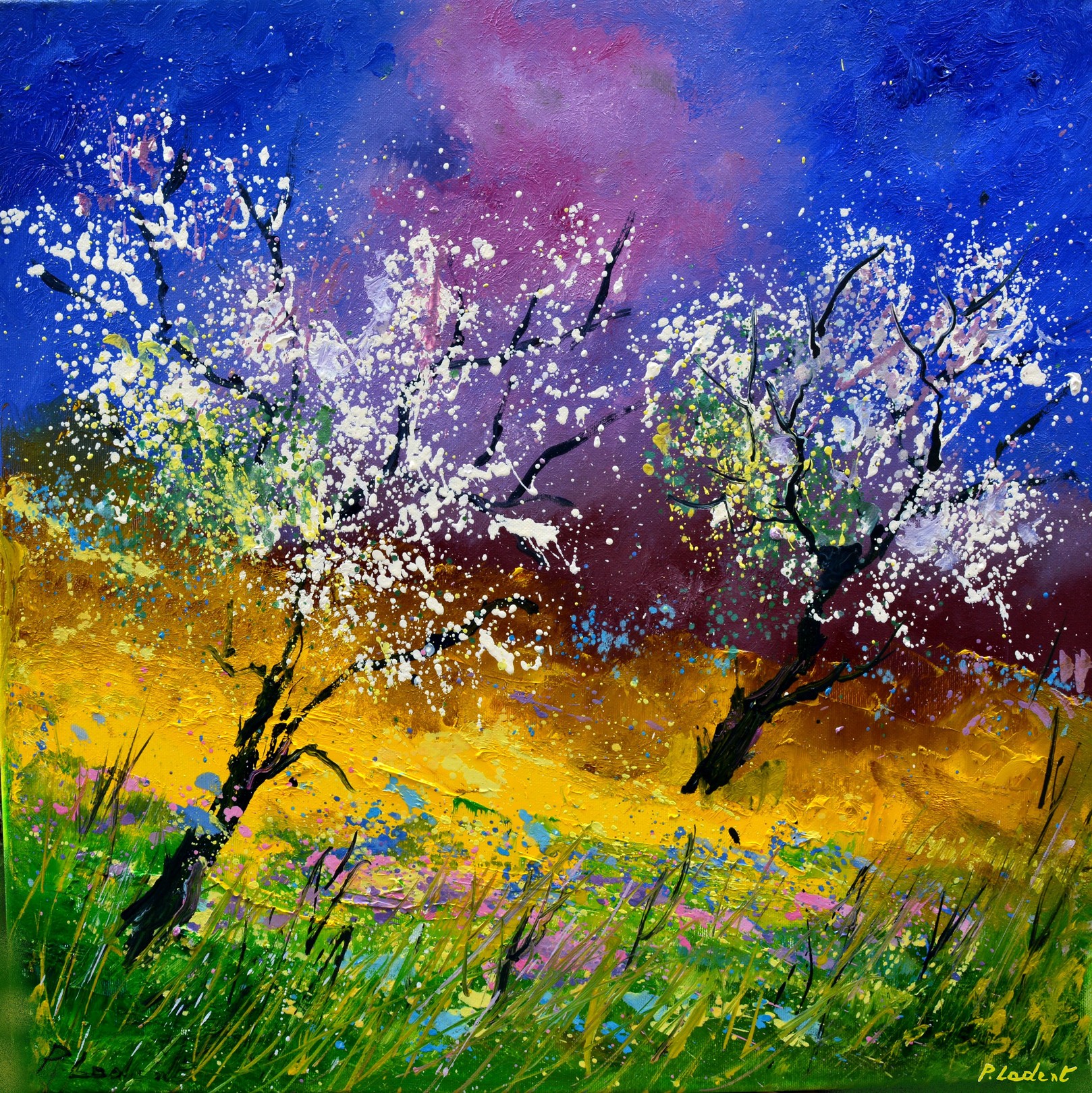 Pol Ledent, Two appletrees in spring Pol Ledent, Two appletrees in spring