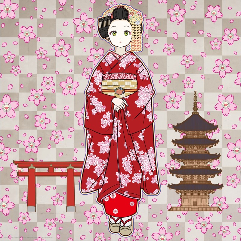 Takashi Murakami, Maiko in Kyoto, Cherry Blossoms on Red Takashi Murakami, Maiko in Kyoto, Cherry Blossoms on Red
