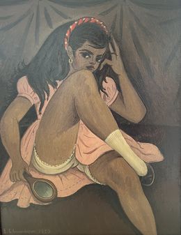 Peinture, Jeune fille au serre tête rouge et étude de nu, Emile-François Chambon