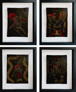 Painting, A Set of Four Arcanos: The Fool, The Wizard, The Empress and The High Priest, María José Franco Maldonado