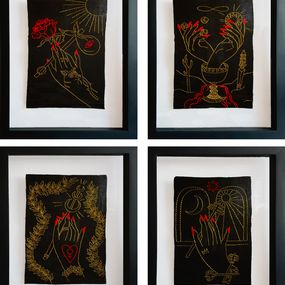 Gemälde, A Set of Four Arcanos: The Fool, The Wizard, The Empress and The High Priest, María José Franco Maldonado